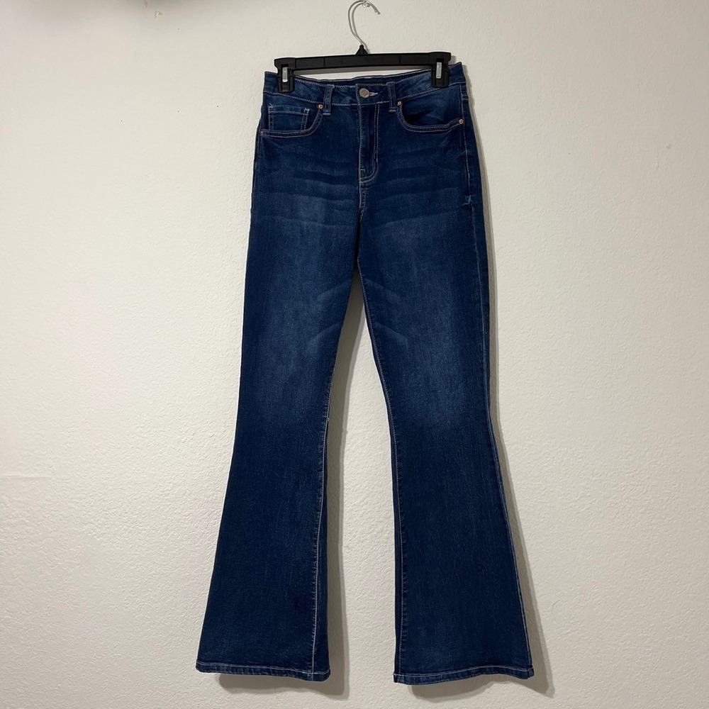 YMI Dark‎ Wash Flare Jeans Womens Size 7/28 Stretch Y2K Boho Bell Bottom Denim